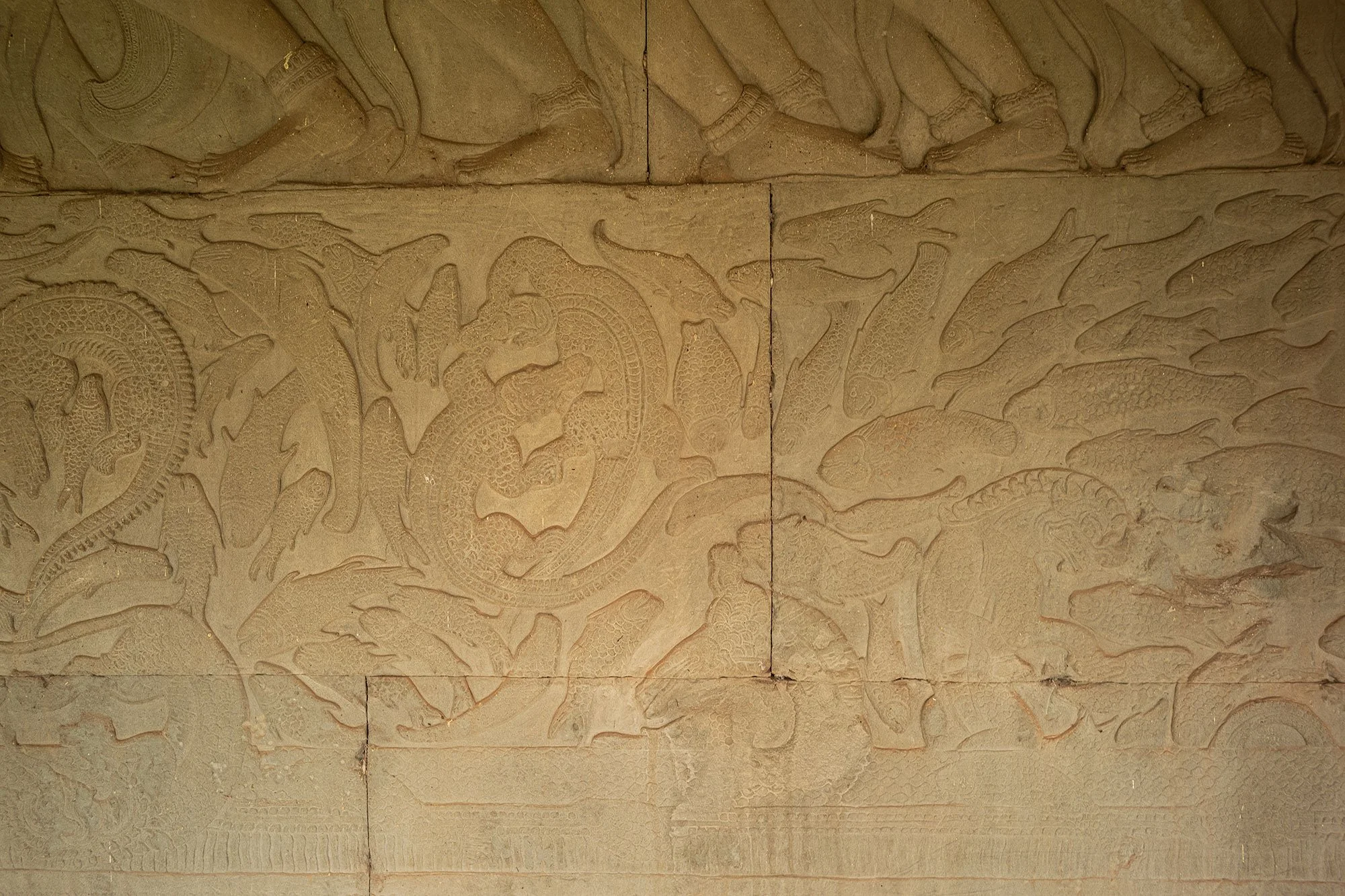 Angkor Wat churning the ocean of milk mural. Cambodia.
