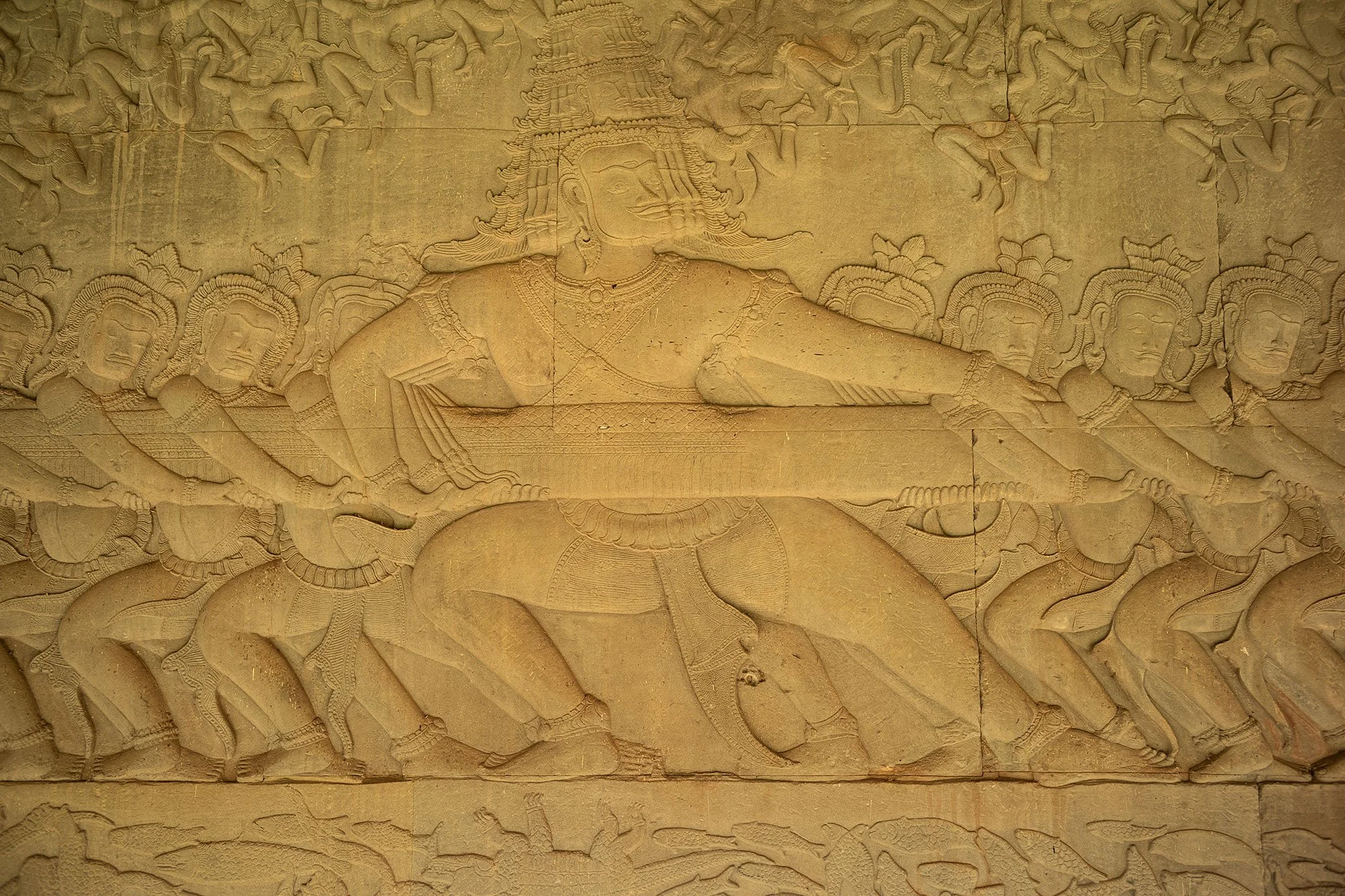 Churning of the Ocean of Milk bas-relief gallery at Angkor Wat, Cambodia