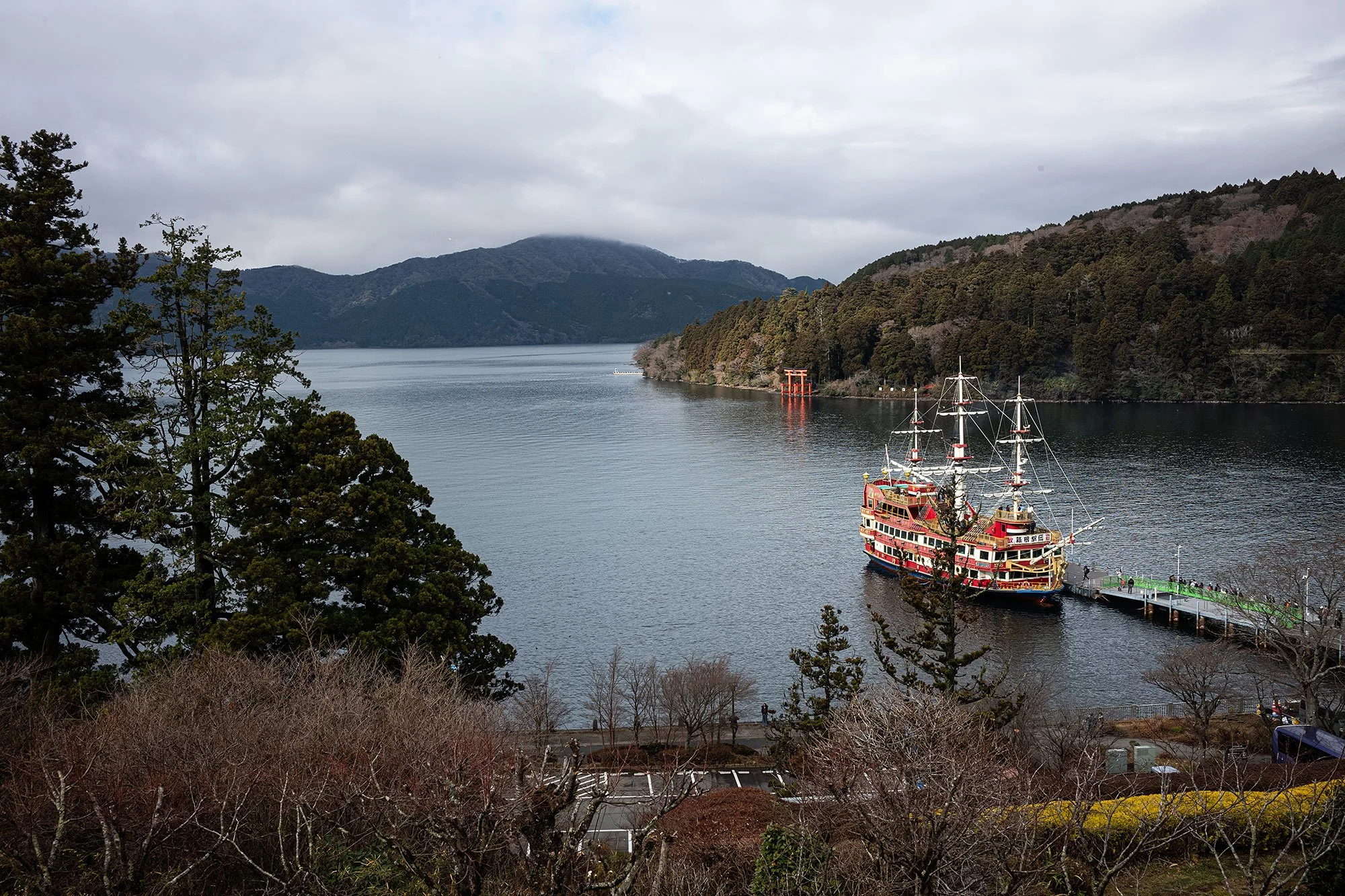 Lake Ashi from the Narukawa Art Museum. Hakone, Japan.