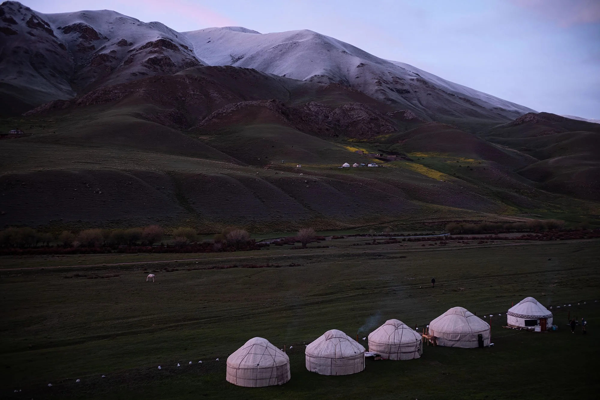 Sunset. Yurt camp 1. The trail to Song Kul, Kyrgyzstan.