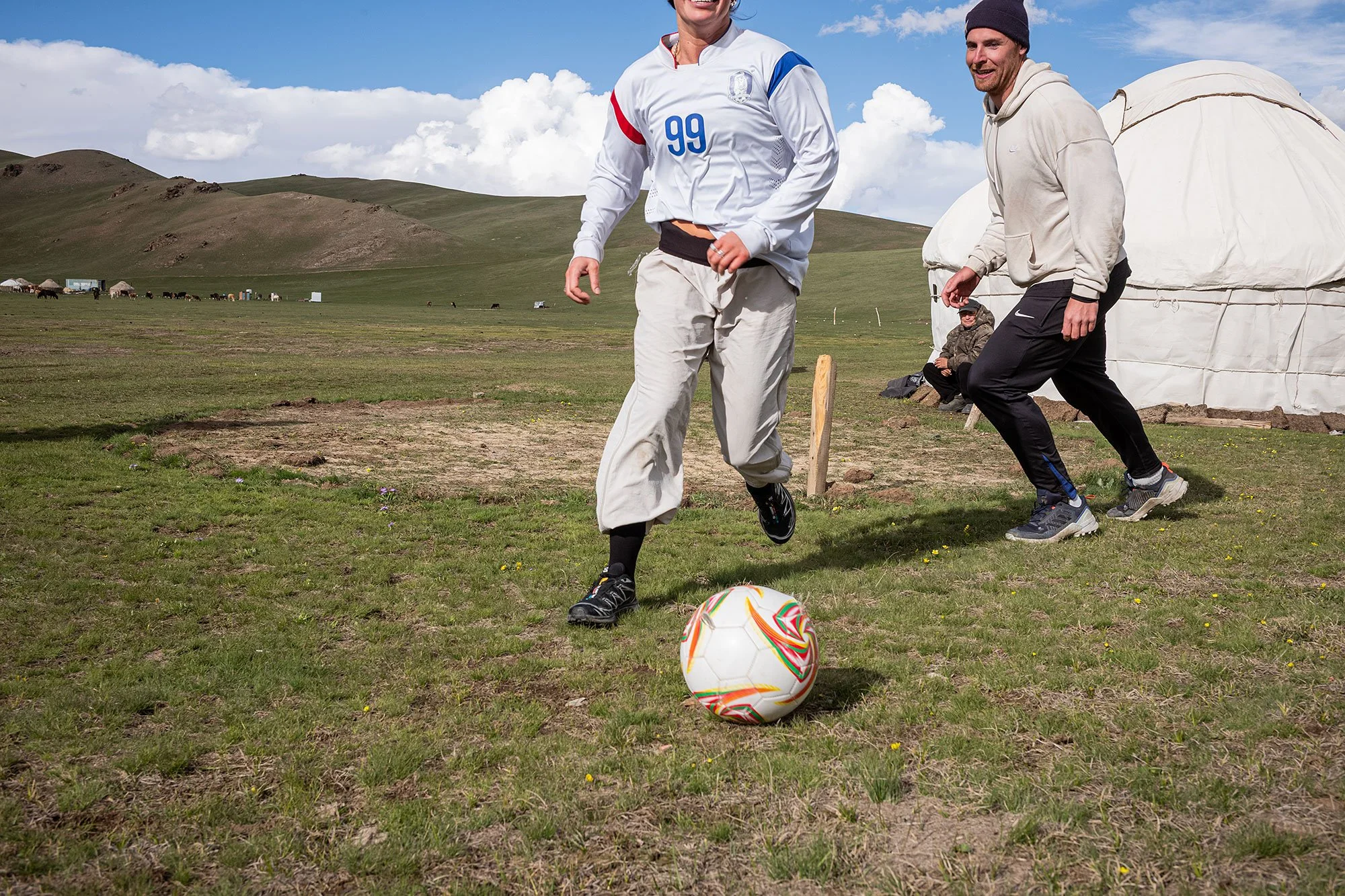 Impromptu fútbol match. Song Kul, Kyrgyzstan.