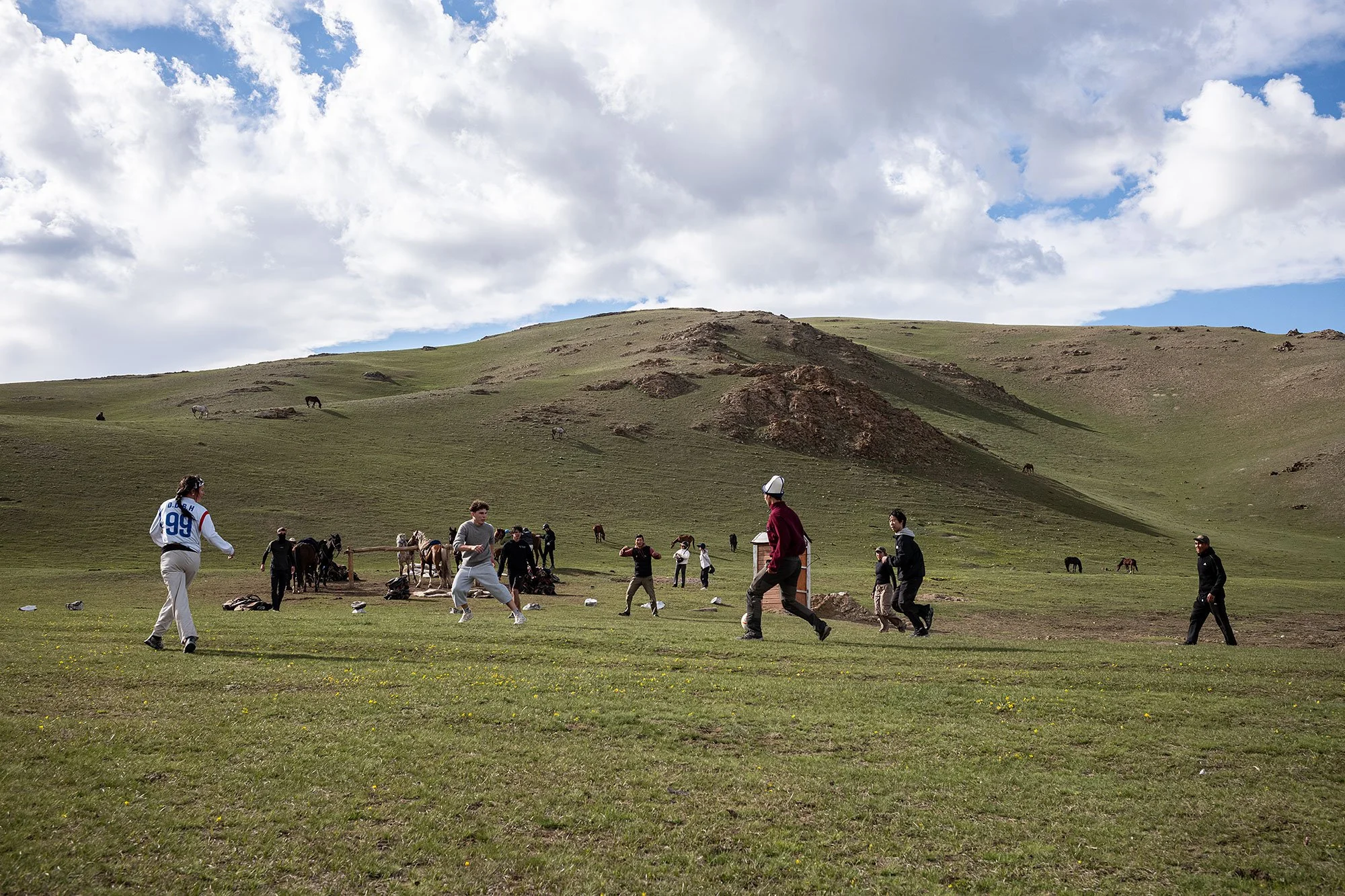 Impromptu fútbol match. Song Kul, Kyrgyzstan.
