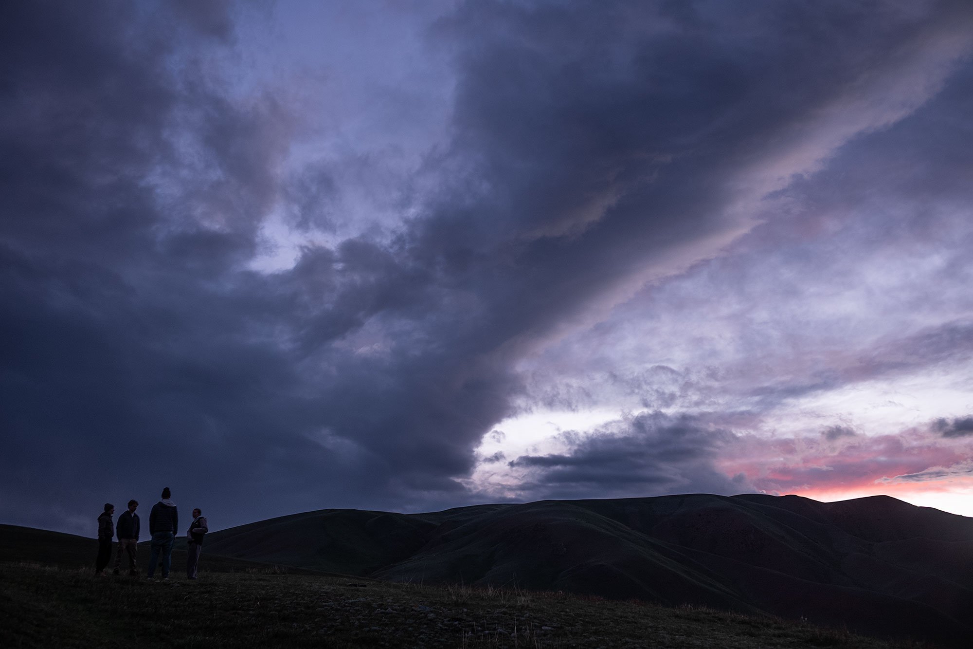 Sunset. Yurt camp 1. The trail to Song Kul, Kyrgyzstan.