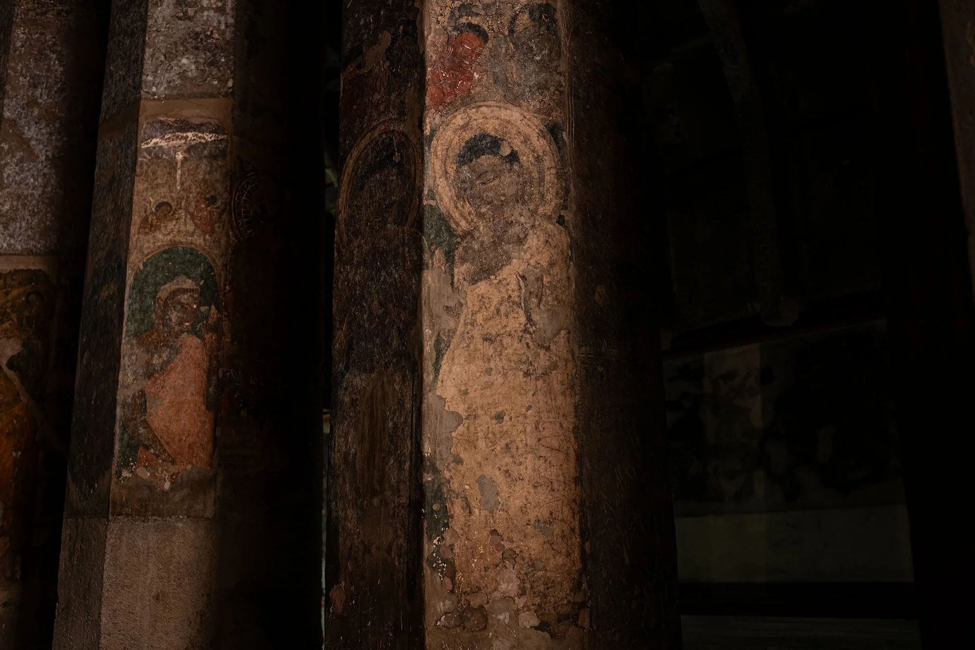 Buddhist paintings. The Ajanta Caves, India.