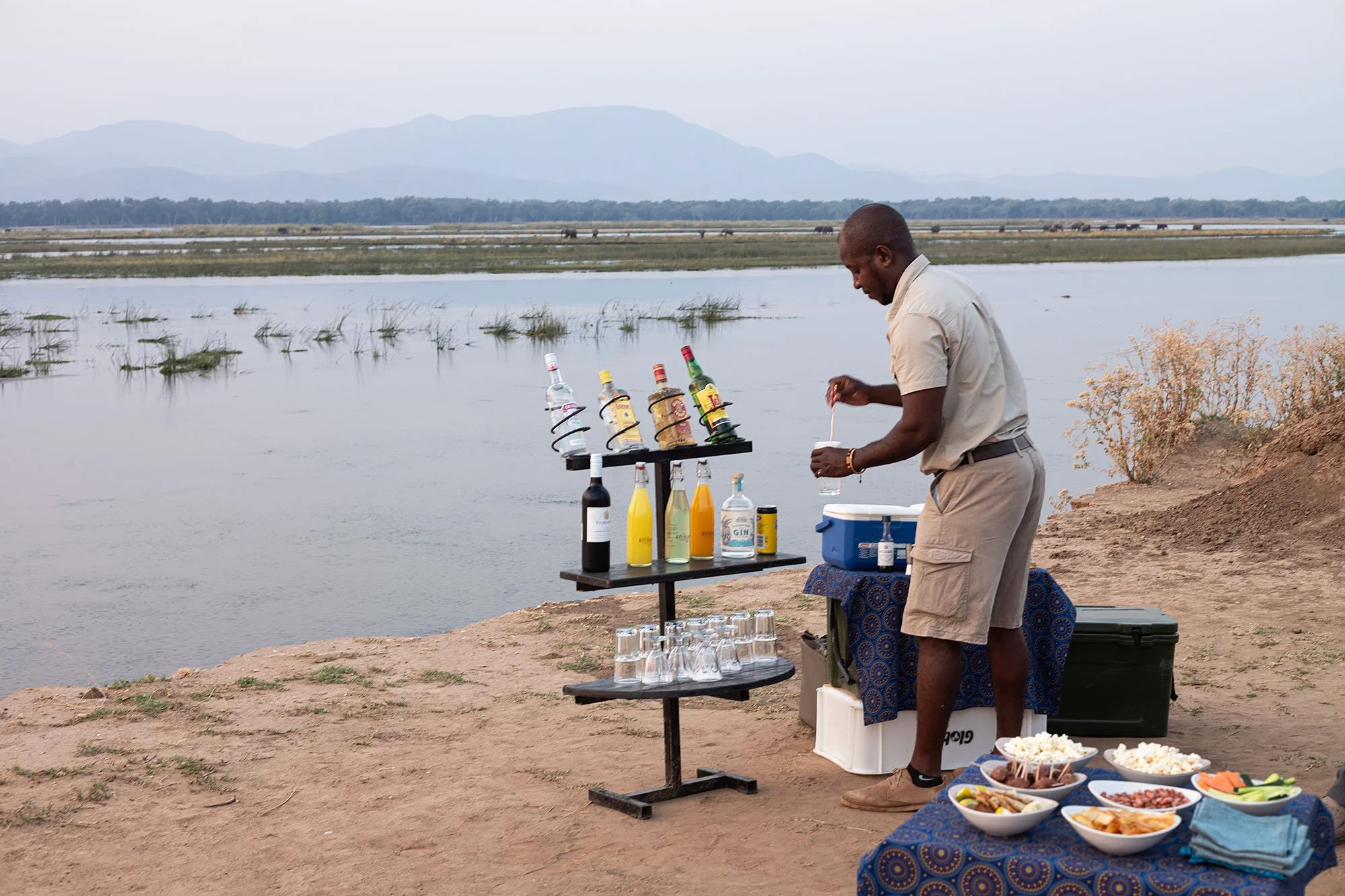 Sundowners in Mana Pools, Zimbabwe.