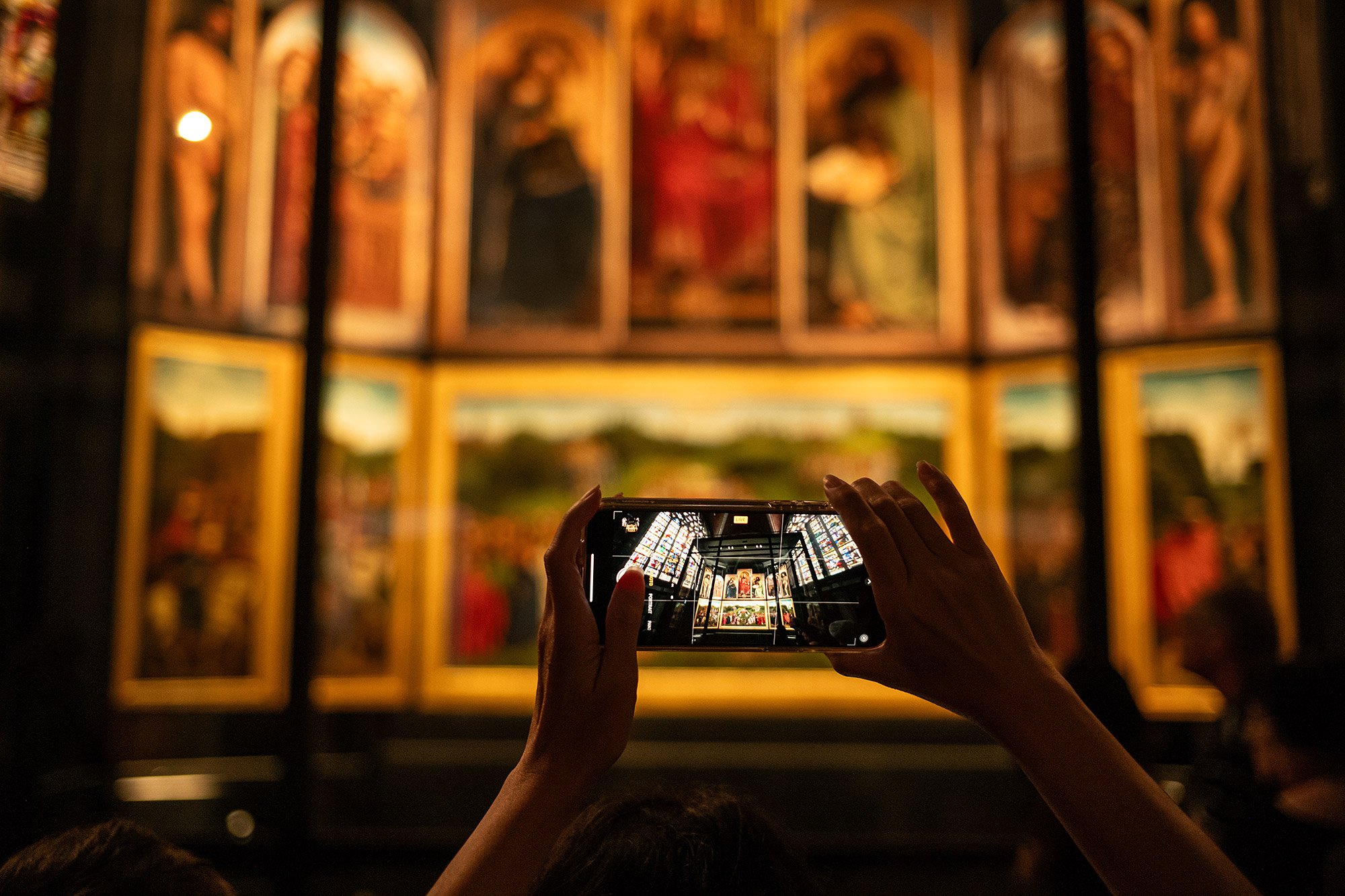 Ghent Altarpiece, Adoration of the Lamb. Saint Bavo's Cathedral. Ghent, Belgium.
