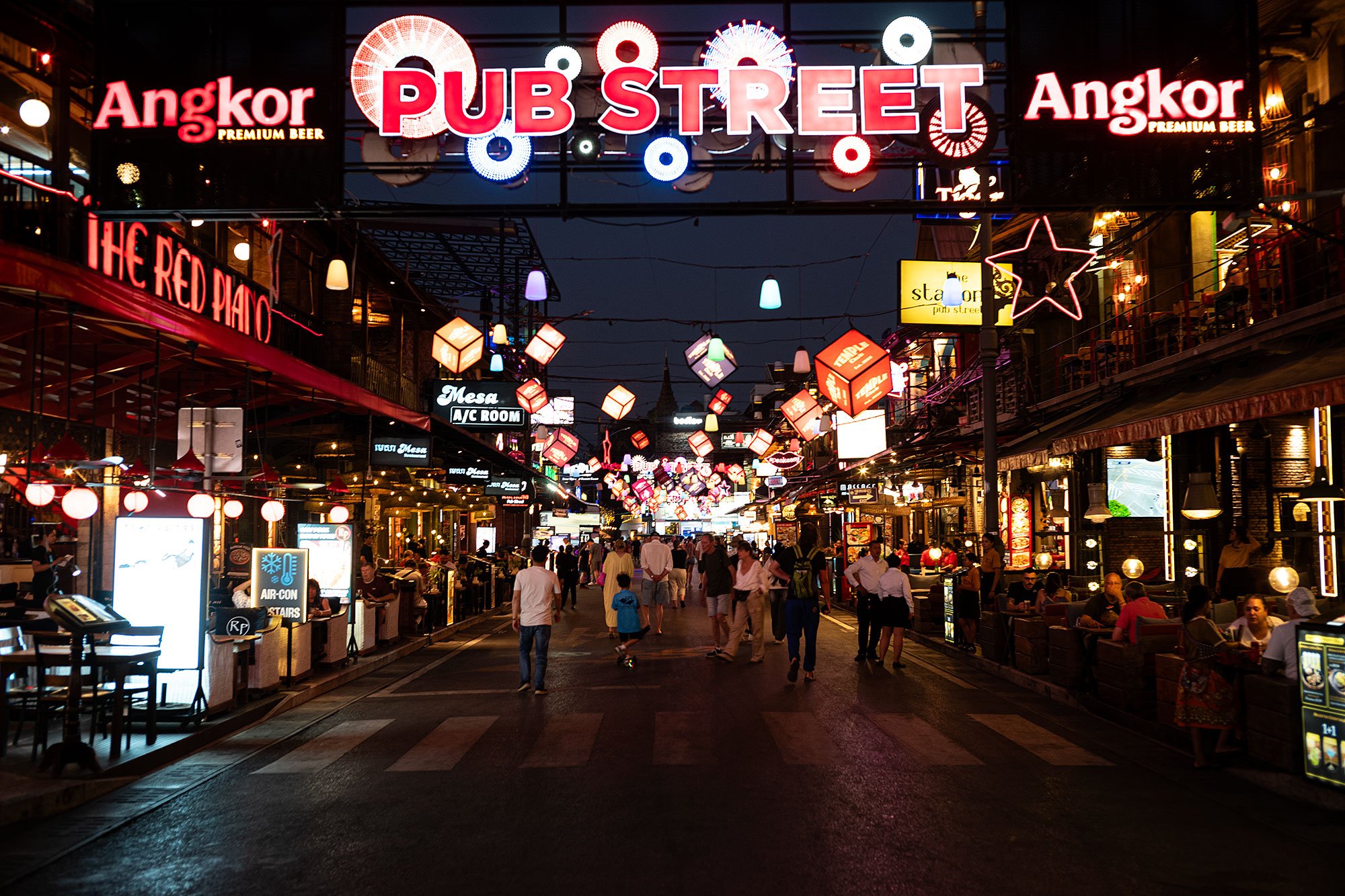 Pub Street at night in Siem Reap, Cambodia