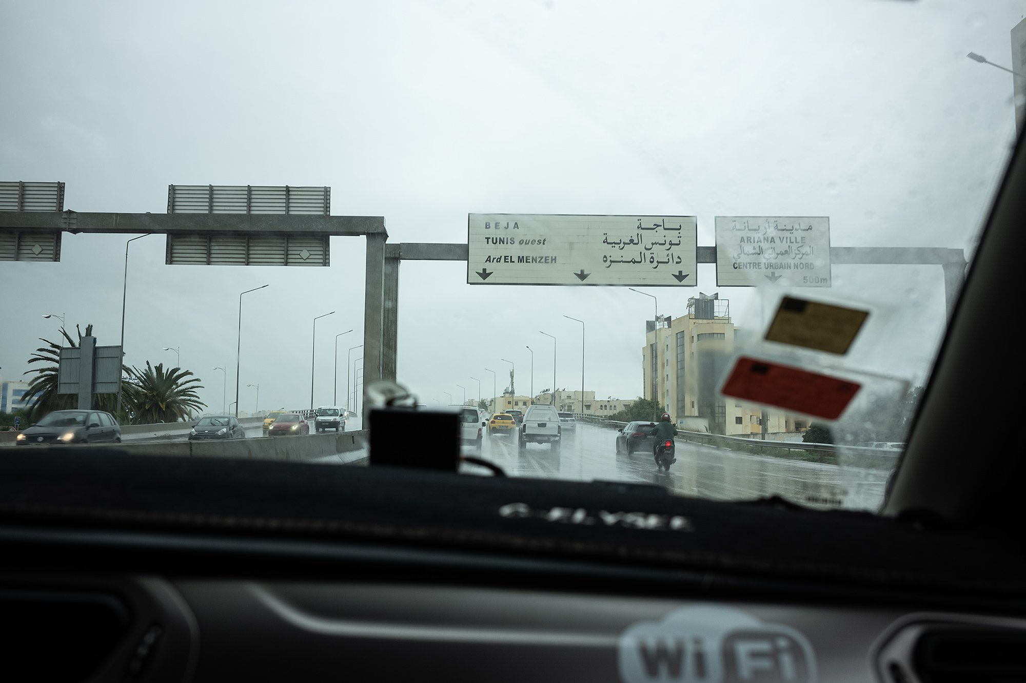 On the highway towards the medina of Tunis, Tunisia.