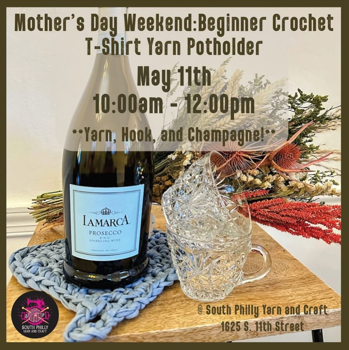 Mother&rsquo;s Day Weekend!

On May 11th, we have beginner crochet class + mimosas! 

On May 12th, we kick off a new series of sock knitting color-work sessions!

Details are in linktree or the website.

*Let&rsquo;s make something together!*

🩷🧶🖤