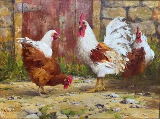 Evans Farm Chickens, 16x20, oil on linen