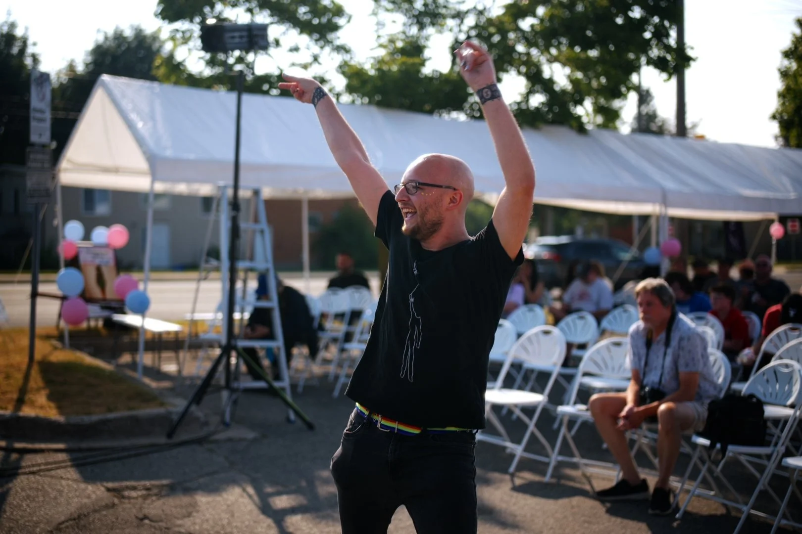 A guest dancing to the live music at Merla-Mae's National Ice Cream Day 2026