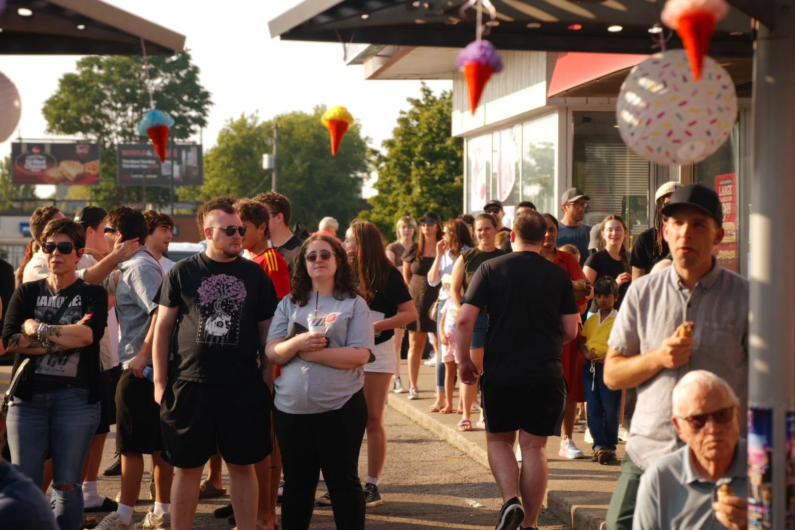Guests lined up for soft-serve at Merla-Mae's National Ice Cream Day 2026 in London, Ontario