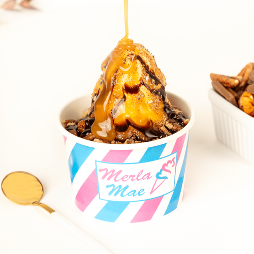 Turtle sundae with caramel and pecans at Merla-Mae Ice Cream