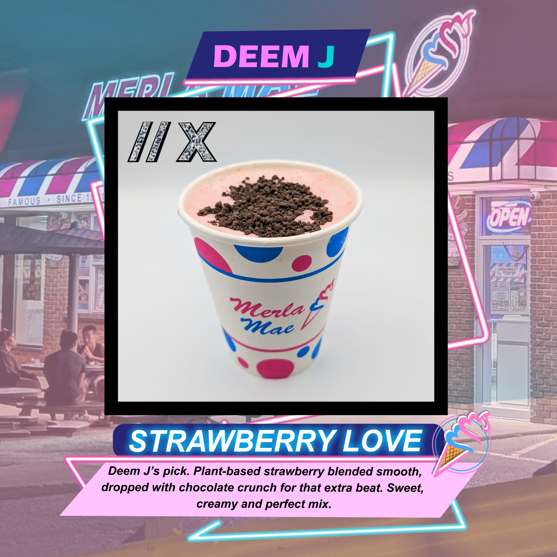 The Deem J plant-based strawberry shake, a signature Merla-Mae treat for National Ice Cream Day 2026