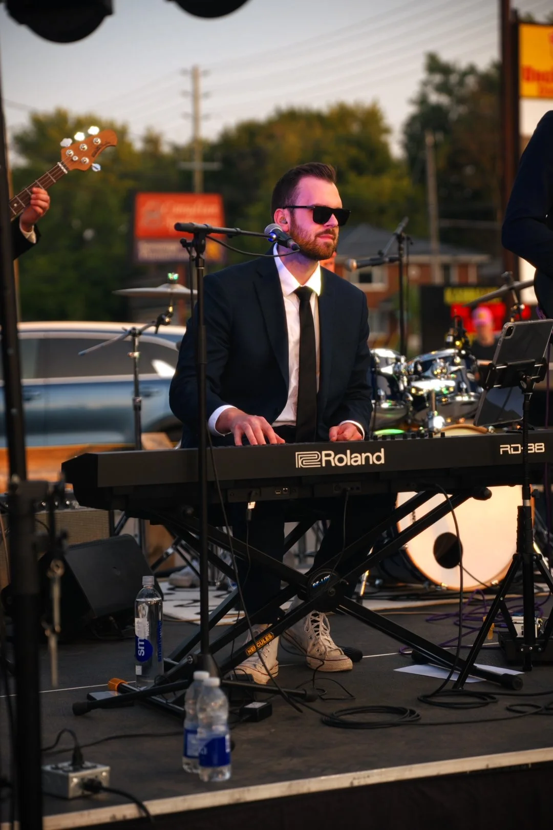 Turning Corners' keyboard player performing at Merla-Mae's National Ice Cream Day 2026