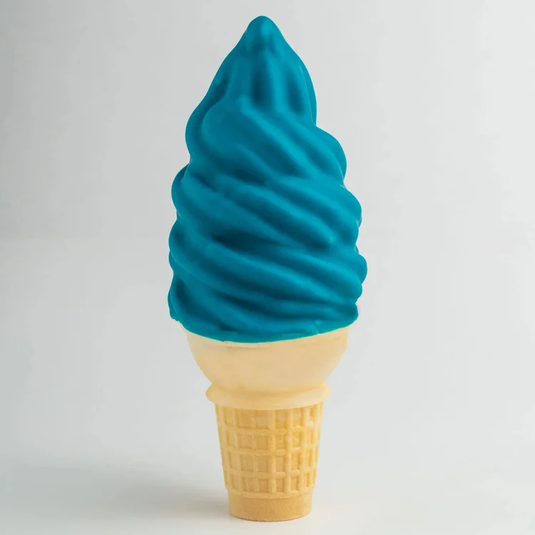 Soft-serve cone in bright Blue Raspberry dip at Merla-Mae Ice Cream in London, Ontario