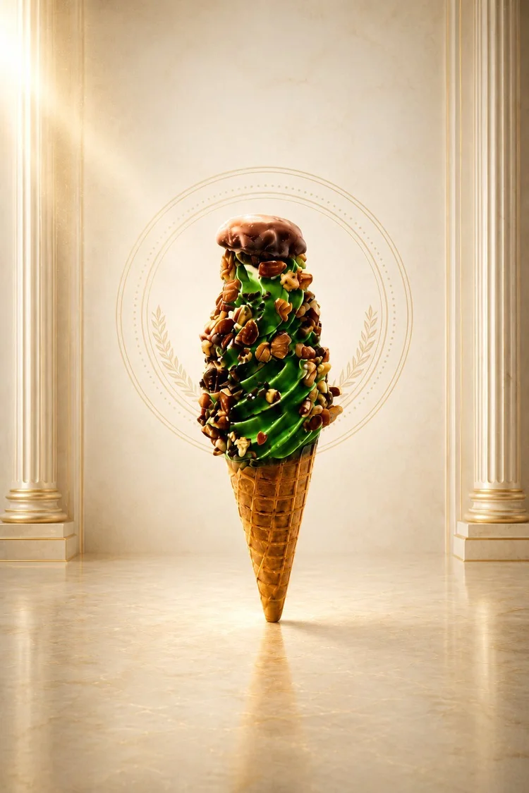 The Sealed Deal, the Brown Beattie O'Donovan signature waffle cone with lemon-lime dip rolled in turtle chocolate, National Ice Cream Day 2026 at Merla-Mae Ice Cream
