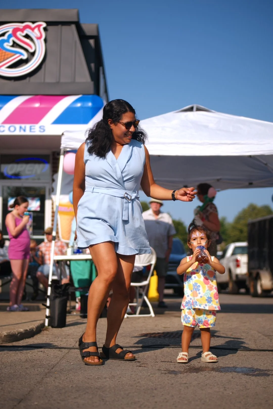 A mother and daughter dancing at Merla-Mae's National Ice Cream Day 2026 in London, Ontario