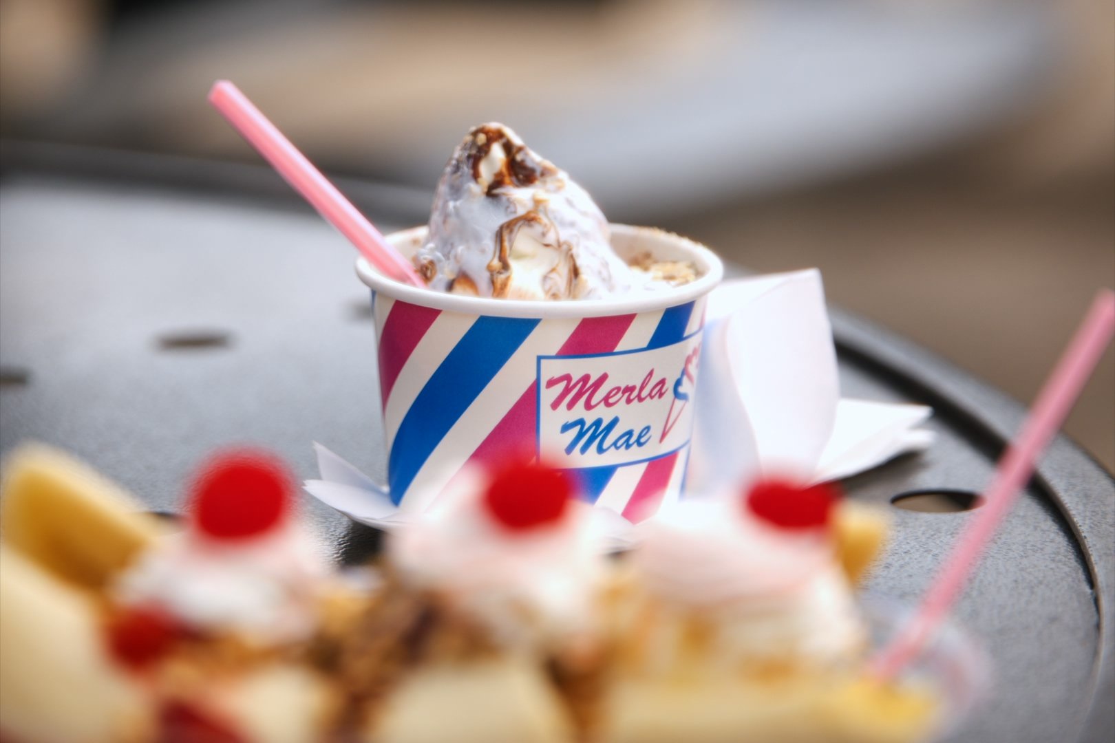 A Merla-Mae sundae with whipped cream and caramel served at National Ice Cream Day 2026
