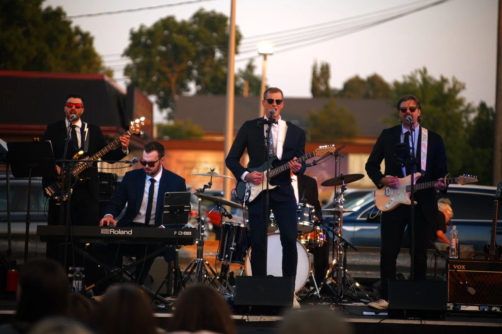 Turning Corners' full band on stage at National Ice Cream Day 2026, Merla-Mae in London, Ontario