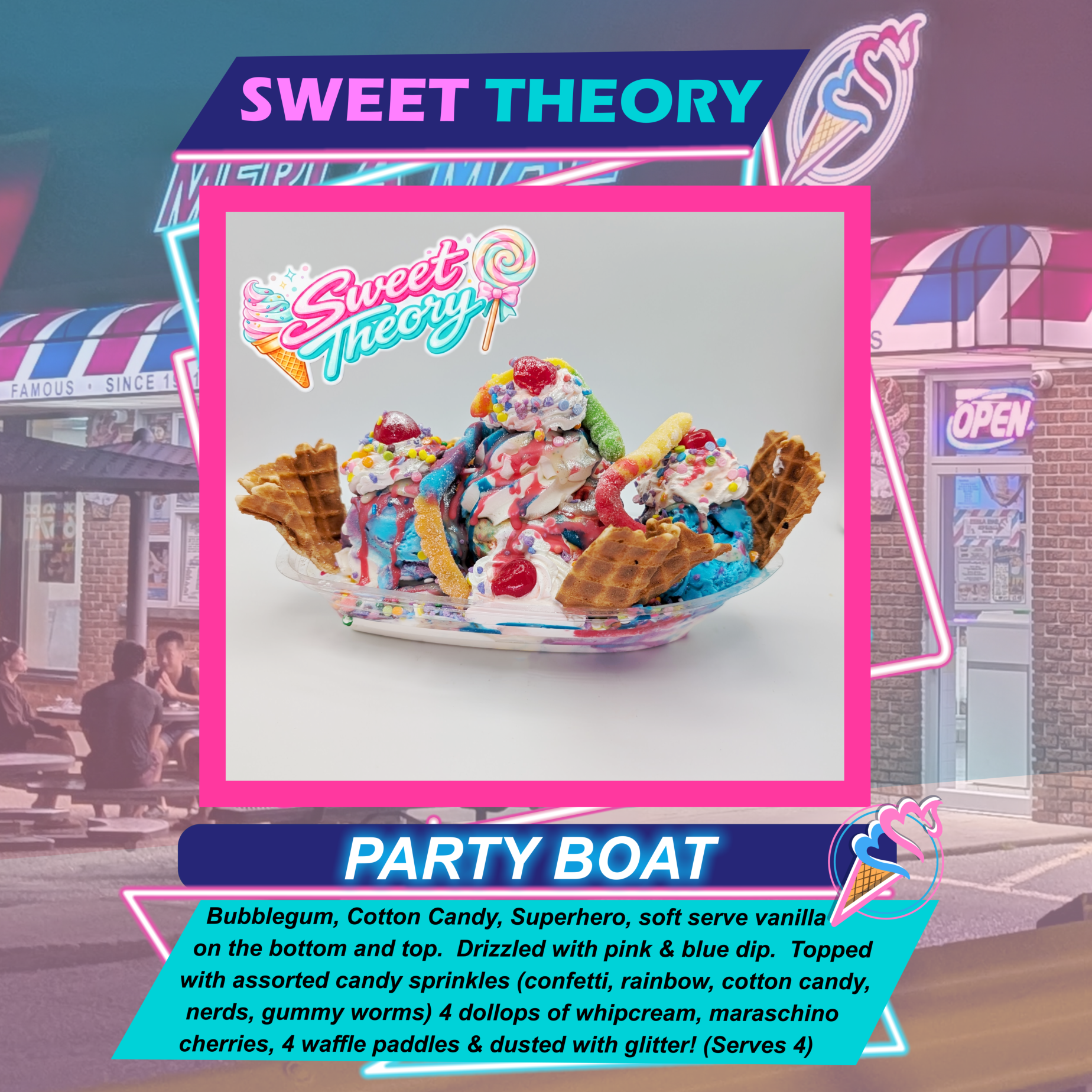 The Sweet Theory Party Boat, a signature Merla-Mae treat for National Ice Cream Day 2026