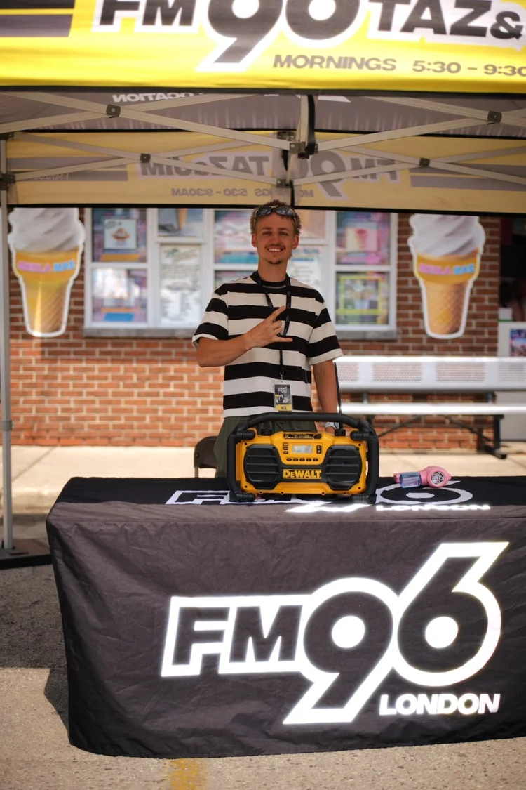 An FM96 London host at the radio booth during National Ice Cream Day 2026 at Merla-Mae