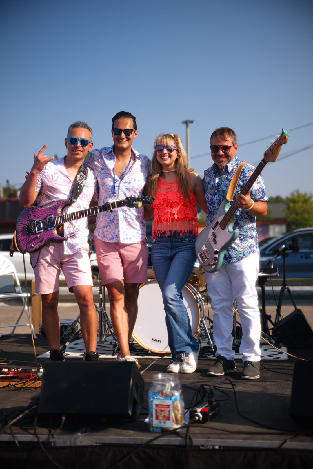 The four members of Sweet Theory on stage at National Ice Cream Day 2026, Merla-Mae London Ontario