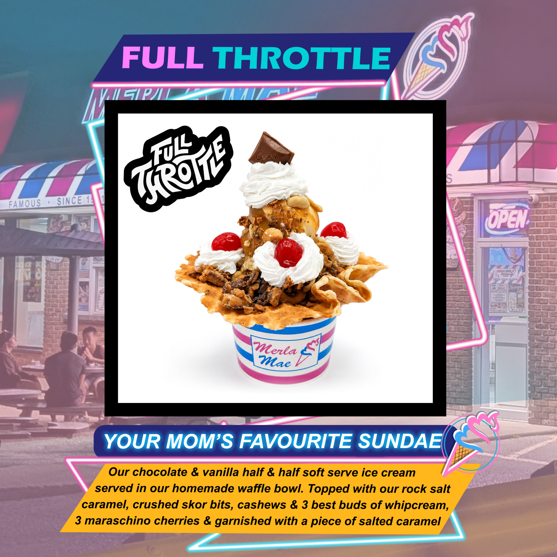 The Full Throttle sundae, a signature Merla-Mae treat created for National Ice Cream Day 2026