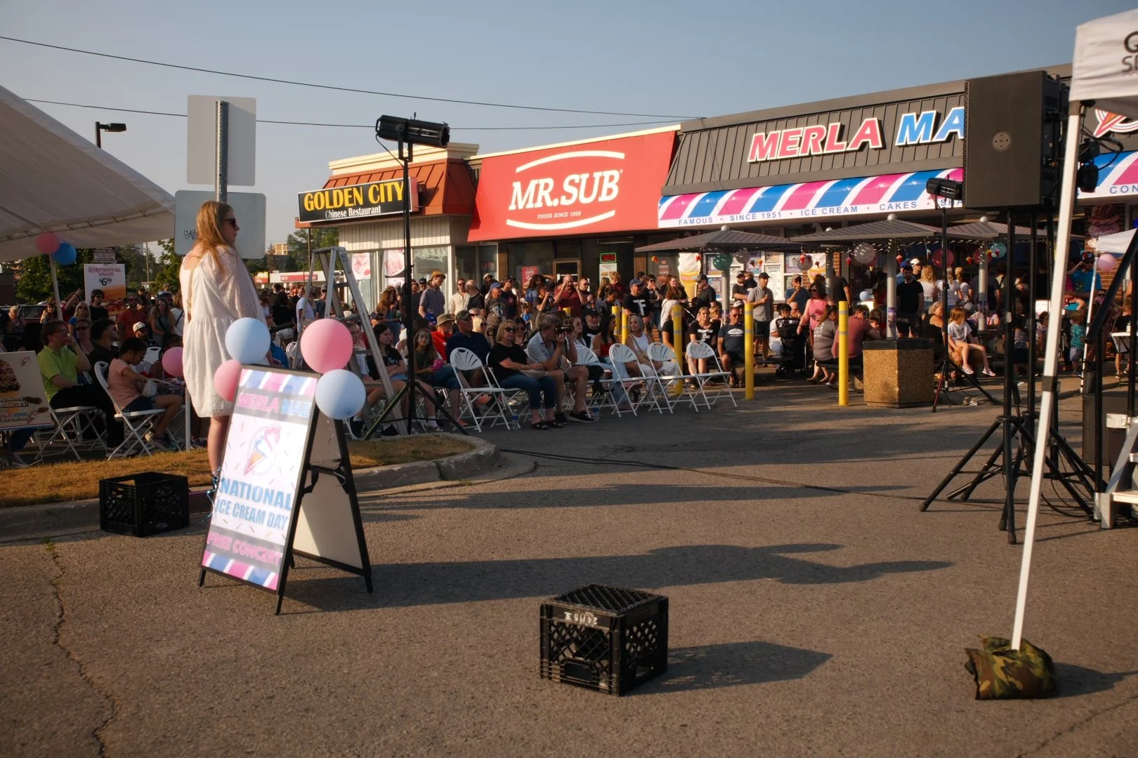 The crowd gathered outside Merla-Mae Ice Cream for National Ice Cream Day 2026 in London, Ontario