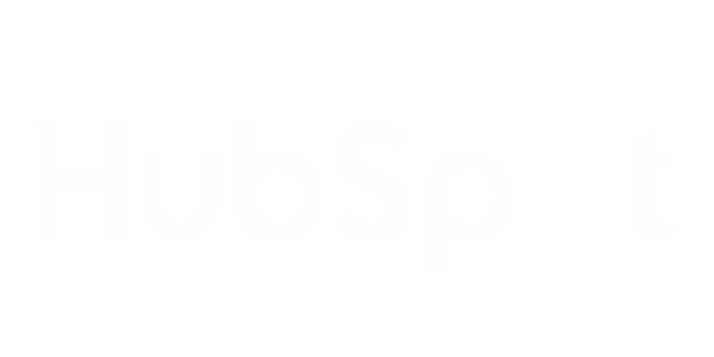 White HubSpot logo with a stylized network icon on a black background