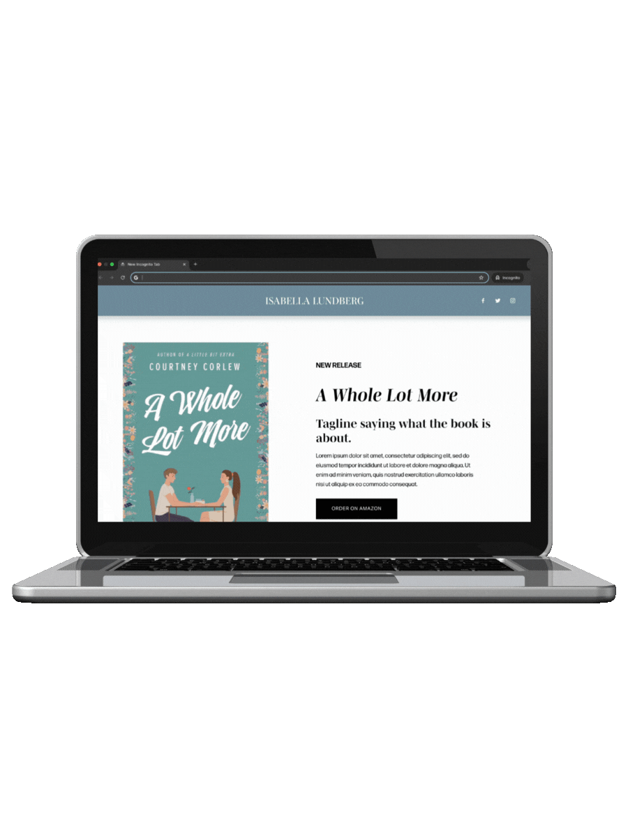 one-page author wesbite built on squarespace