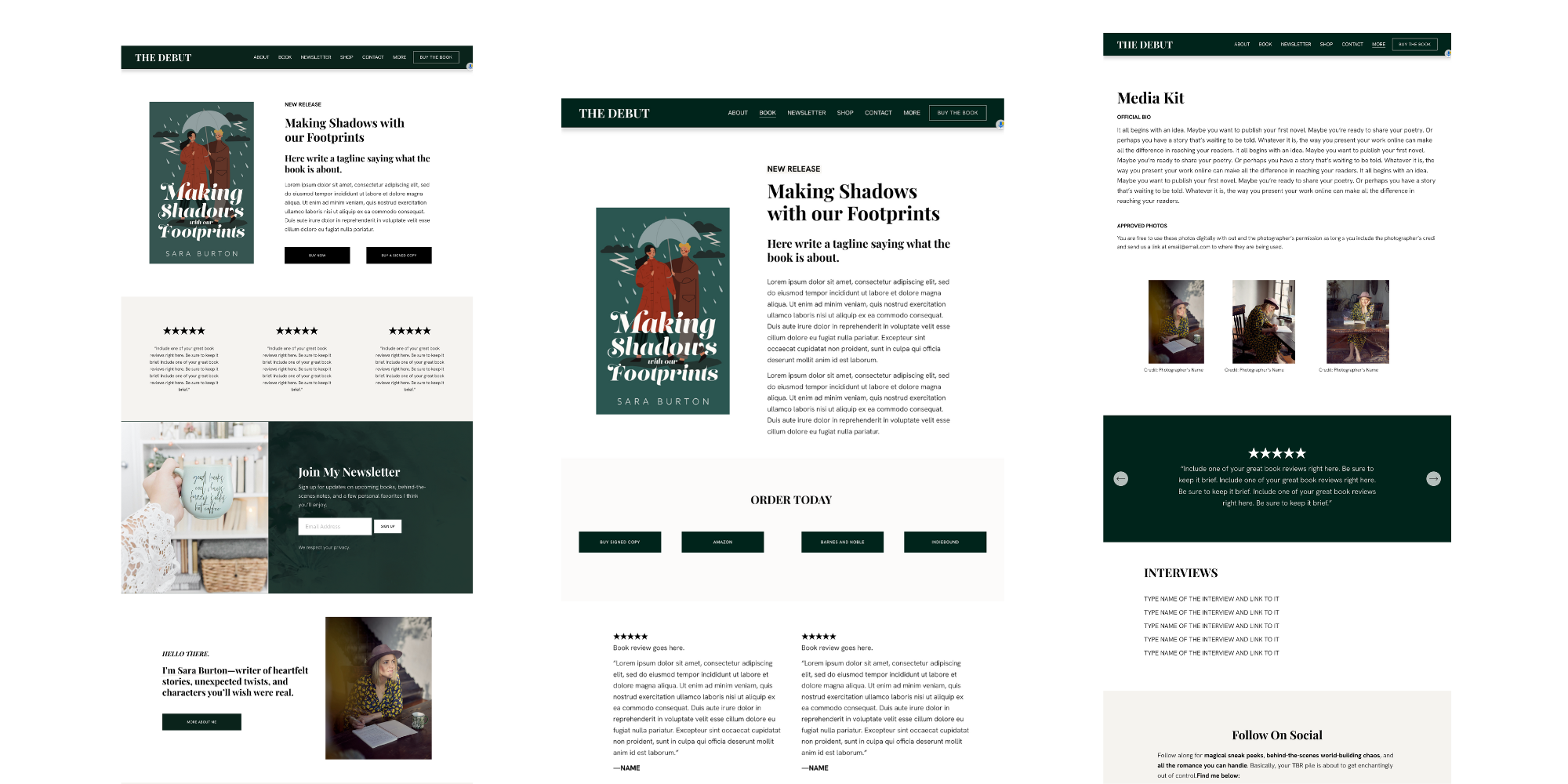 Squarespace author website template: The Debut
