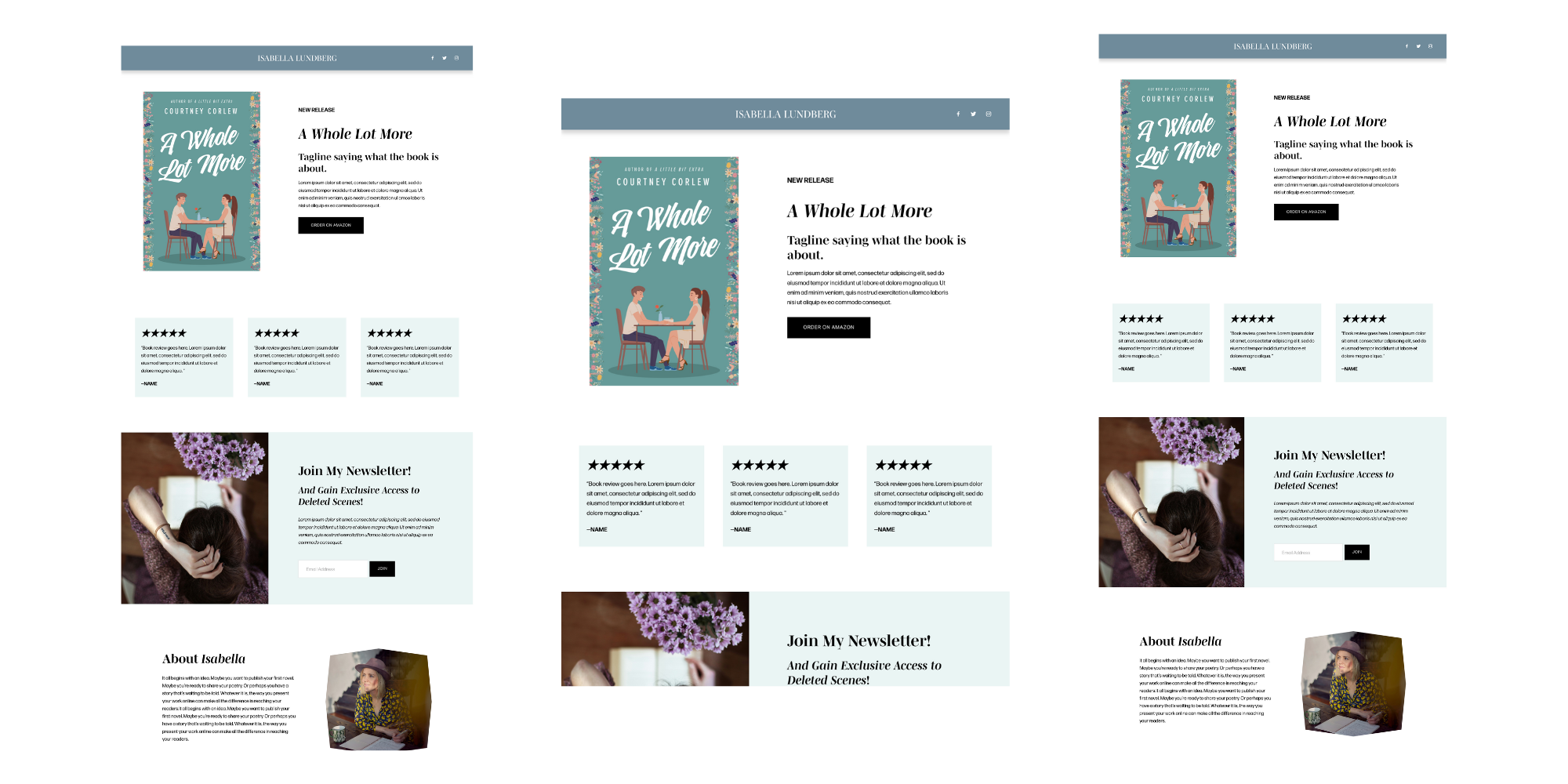 One page squarespace author website template