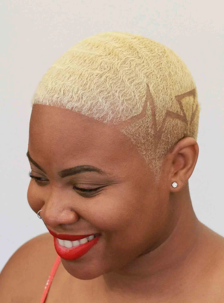 Blonde textured pixie cut, Brooklyn hair colorist