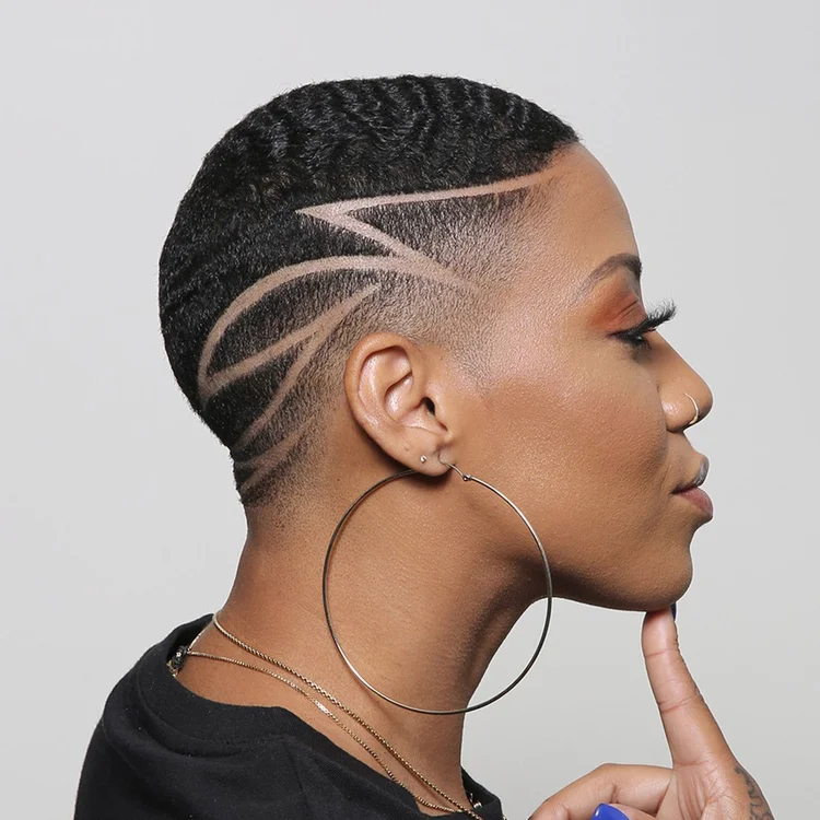 Short natural cut with shaved hair art, Brooklyn