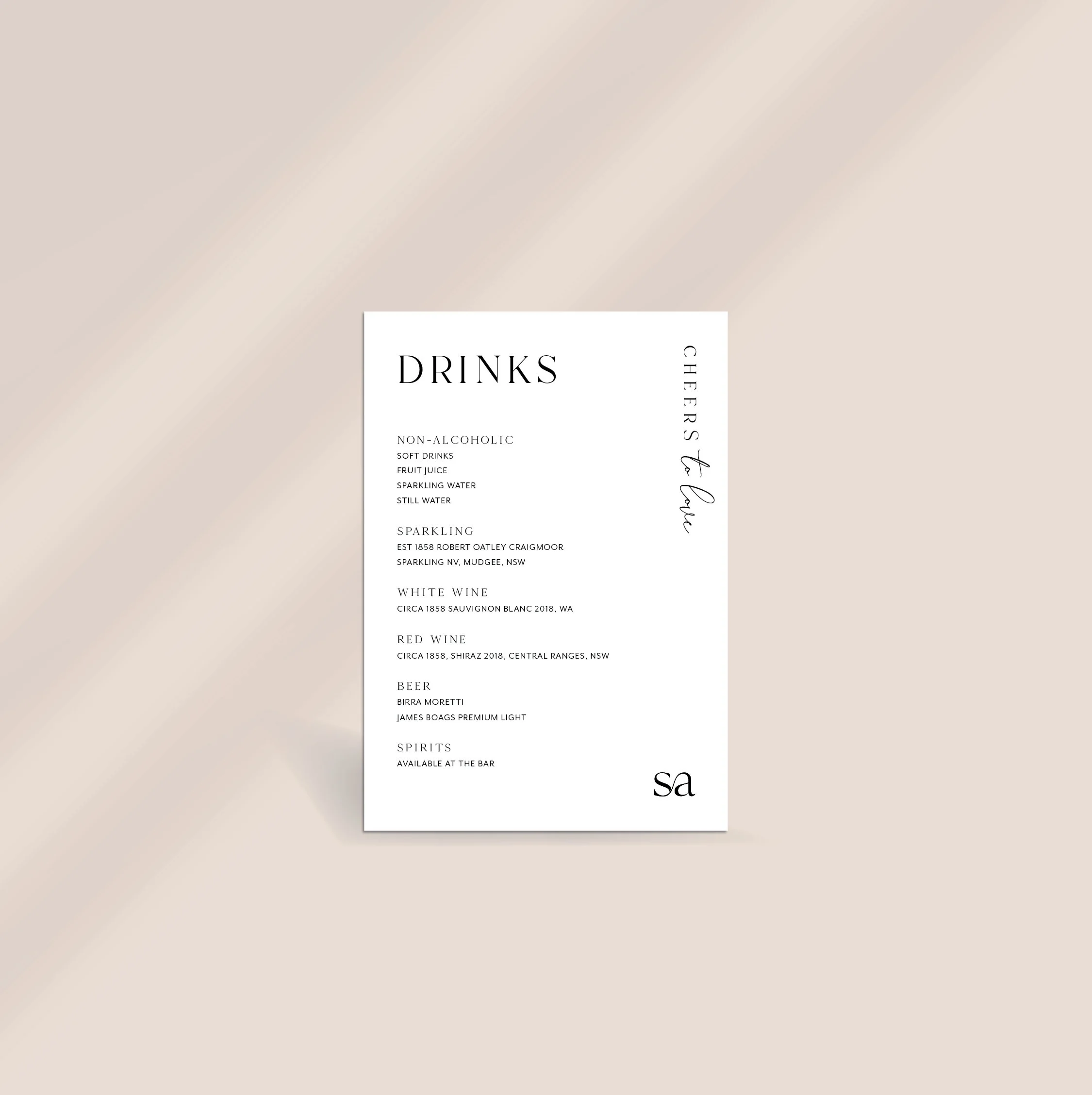 Sarah Drinks Menu