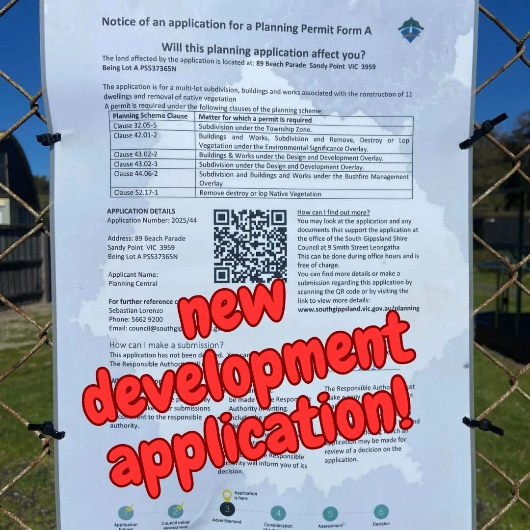 A new application has been made to subdivide and develop the CARAVAN PARK. 

The SPCG is again preparing an objection to the proposal. A number of submissions (no matter how brief) need to be sent in to ensure that the application goes to the next Co