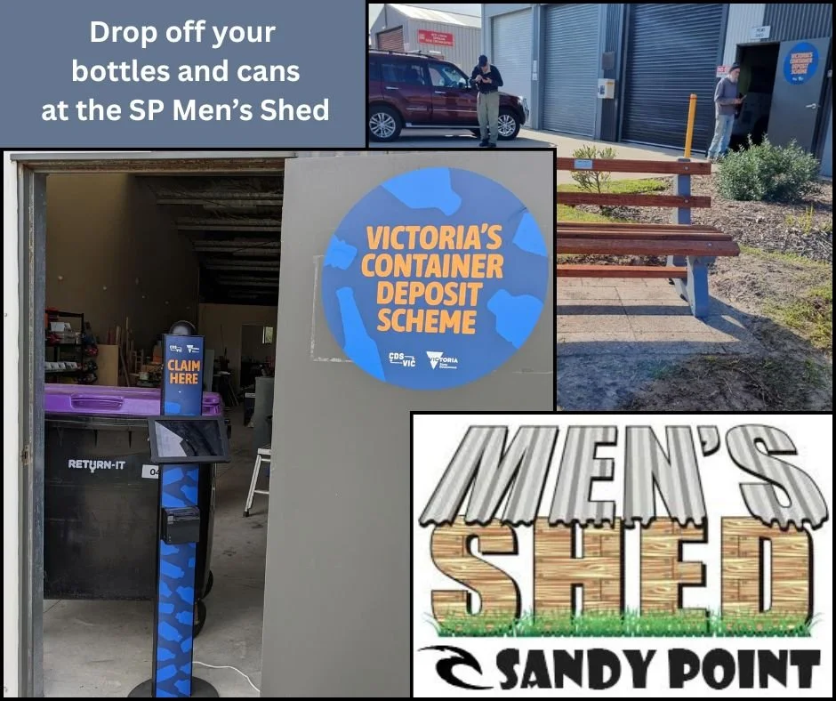 Did you know?  Recycling supports the Sandy Point Community as well as the environment. Drop off your bottles and cans at the SP Men's Shed located behind the Community Centre.
Open hours are Sundays 10am to midday, Mondays and Wednesday 9am to 11am.