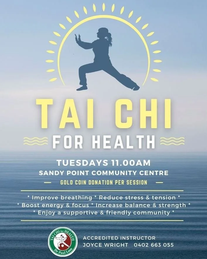 Starting again this Tuesday 3 Feb, 11am at the Community Centre.
Tai Chi with Joyce, accredited instructor for Dr Lam's Tai Chi for Health.
Gold coin donation only.