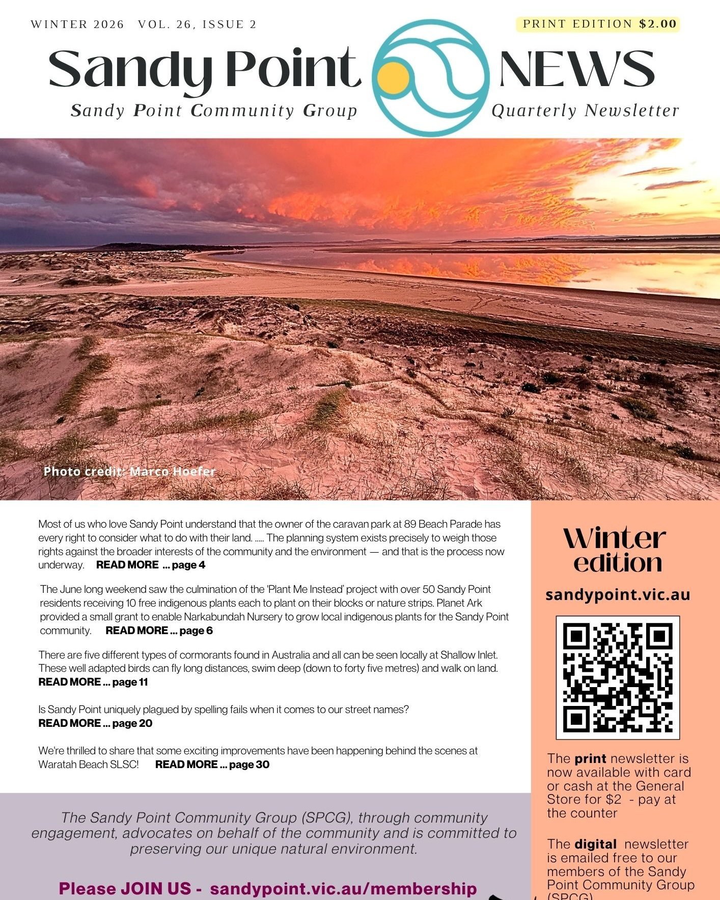 Have you picked up your copy of the latest SANDY POINT NEWS?
Print copies are available in the General Store for $2 by card or cash. Or available online at www.sandypoint.vic.au/spcg-newsletters