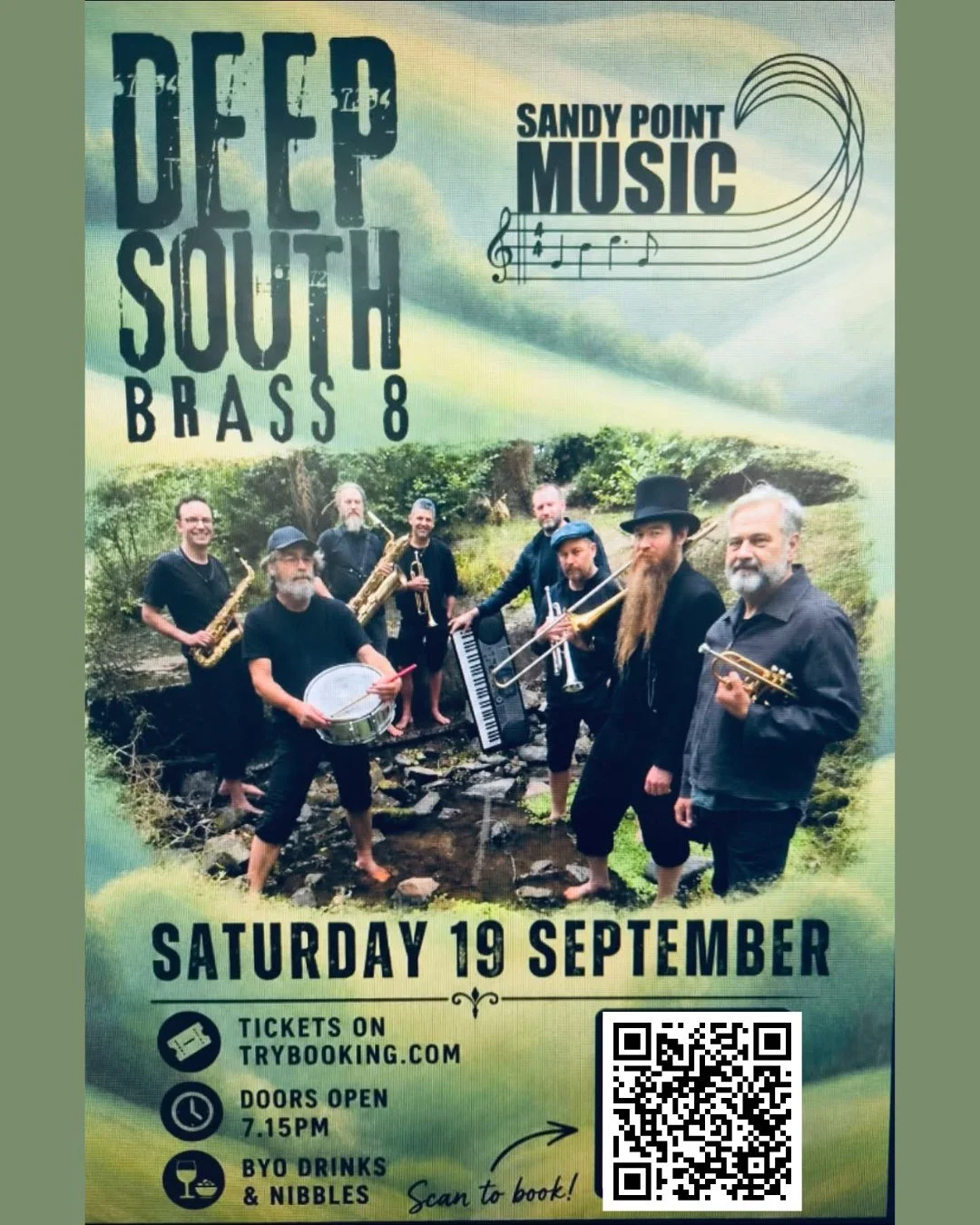 Coming up 19 September -  Deep South Brass 8 at Sandy Point Music .
Tickets from Trybooking ...
www.trybooking.com/events/landing/1594826