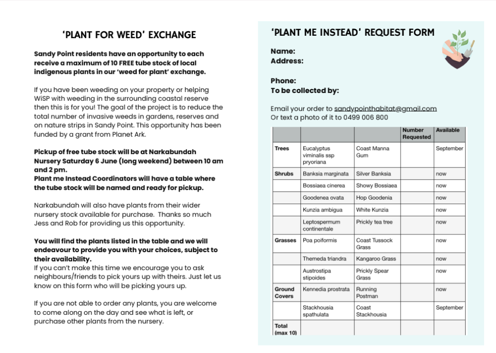 'Plant for Weed' exchange.  Side 2