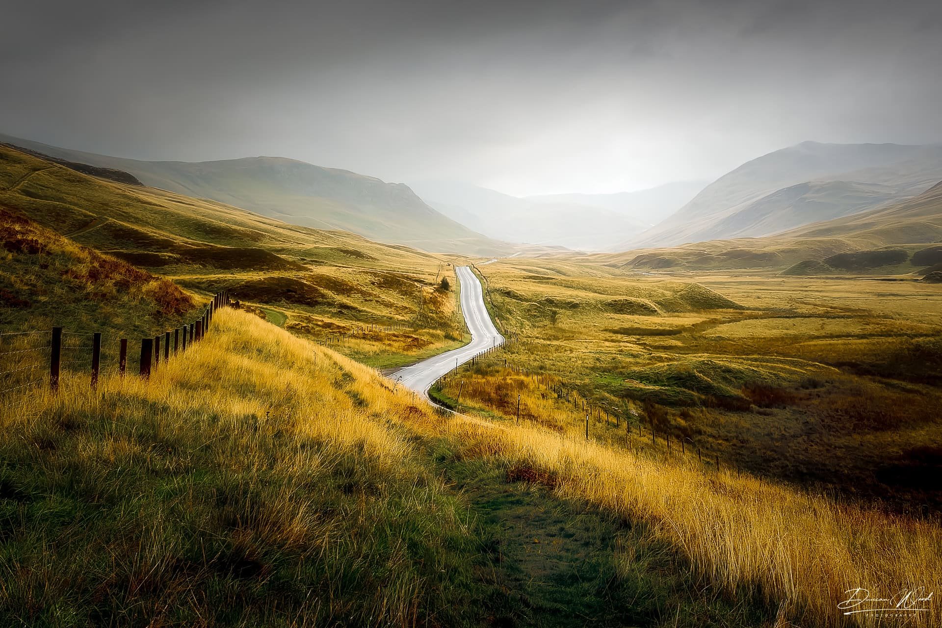 Winding road in Glen Shee, photographed by Duncan Wood in Scotland. Scottish landscape photography.