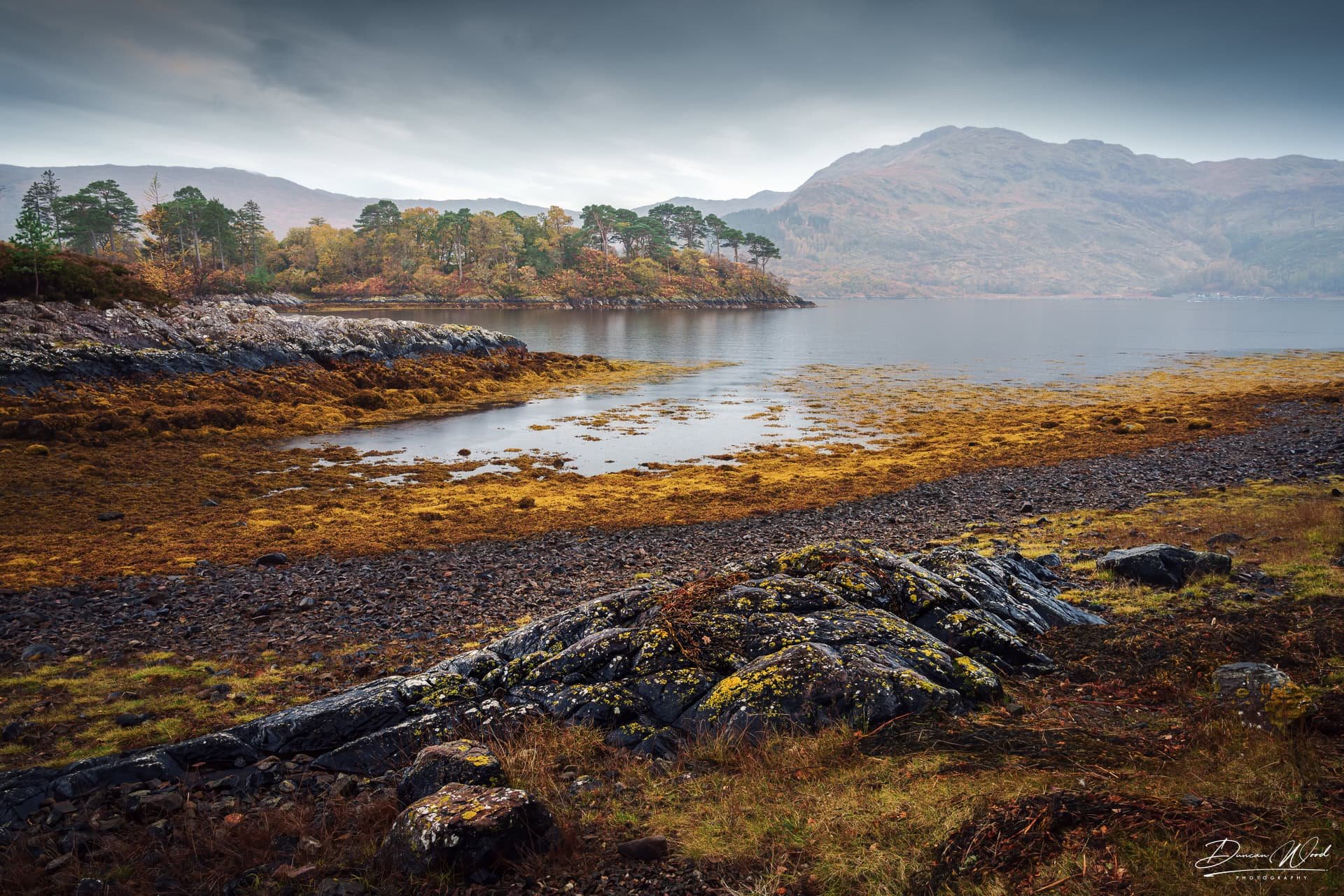 Loch Sunart with moody skies, photographed by Duncan Wood in Scotland. Scottish landscape photography.