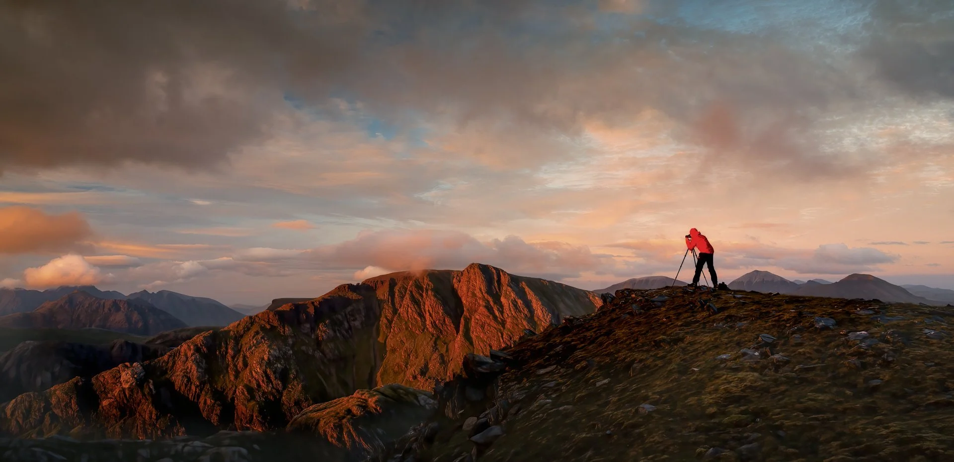 Sunset over Loch Maree, Scotland, with photographer capturing the landscape, Duncan Wood Photography