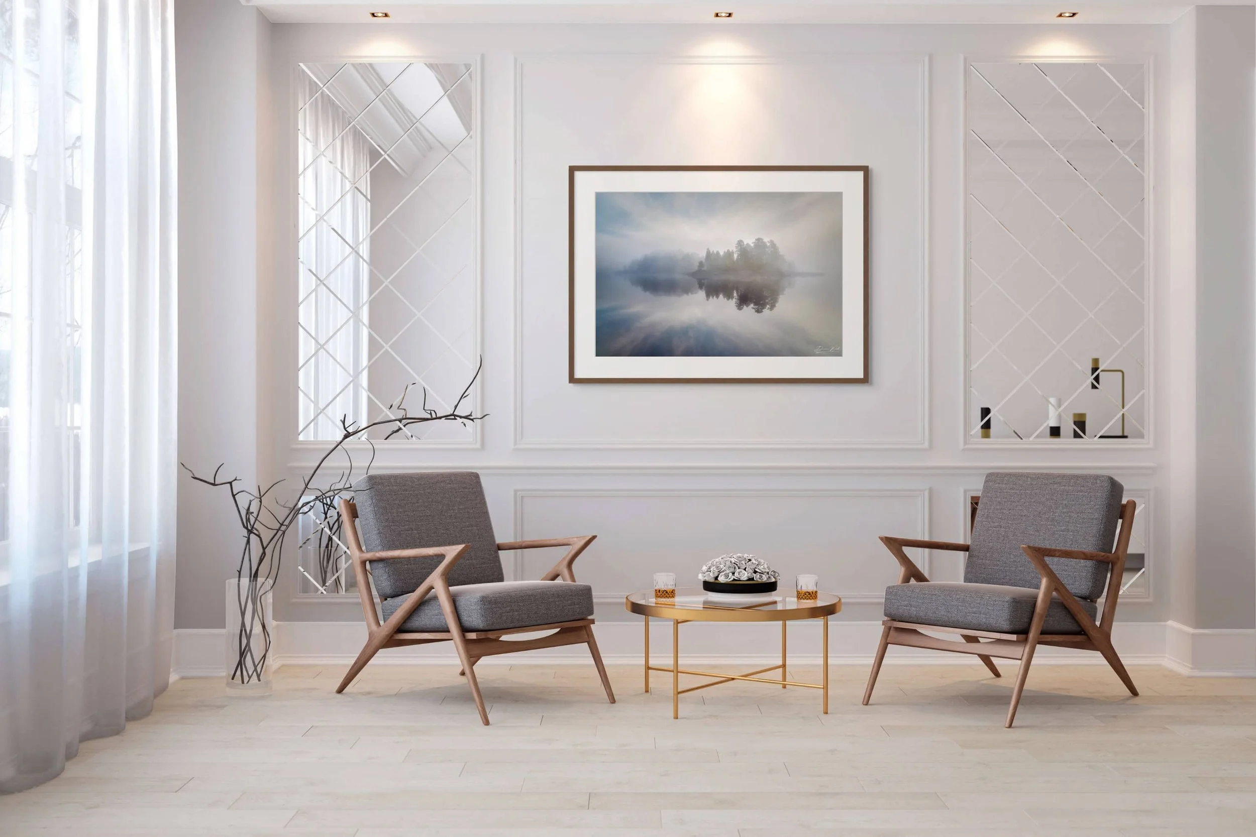 Scottish fine art photography print framed on a living room wall