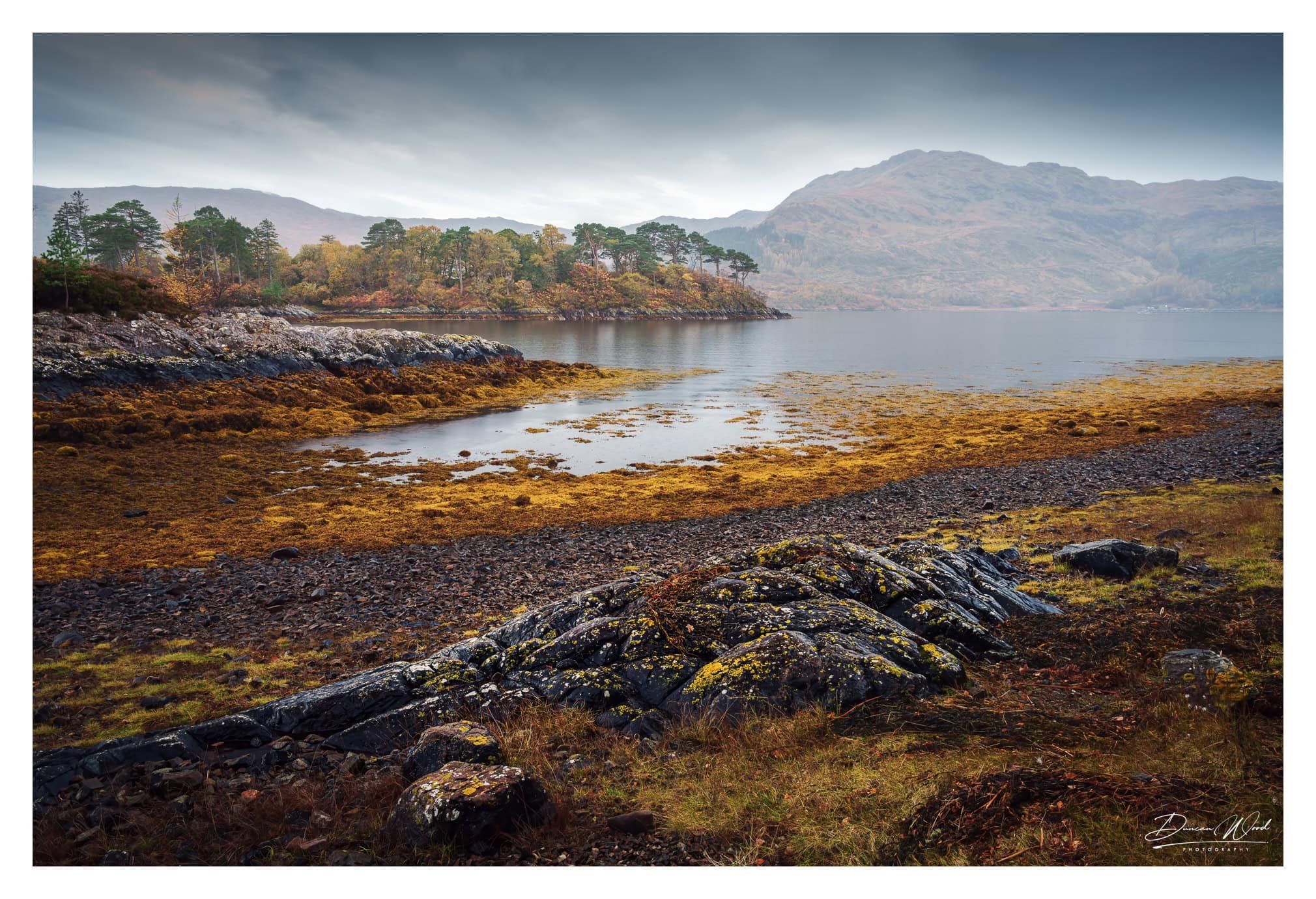 Loch Sunart with moody skies, photographed by Duncan Wood in Scotland. Scottish landscape photography.