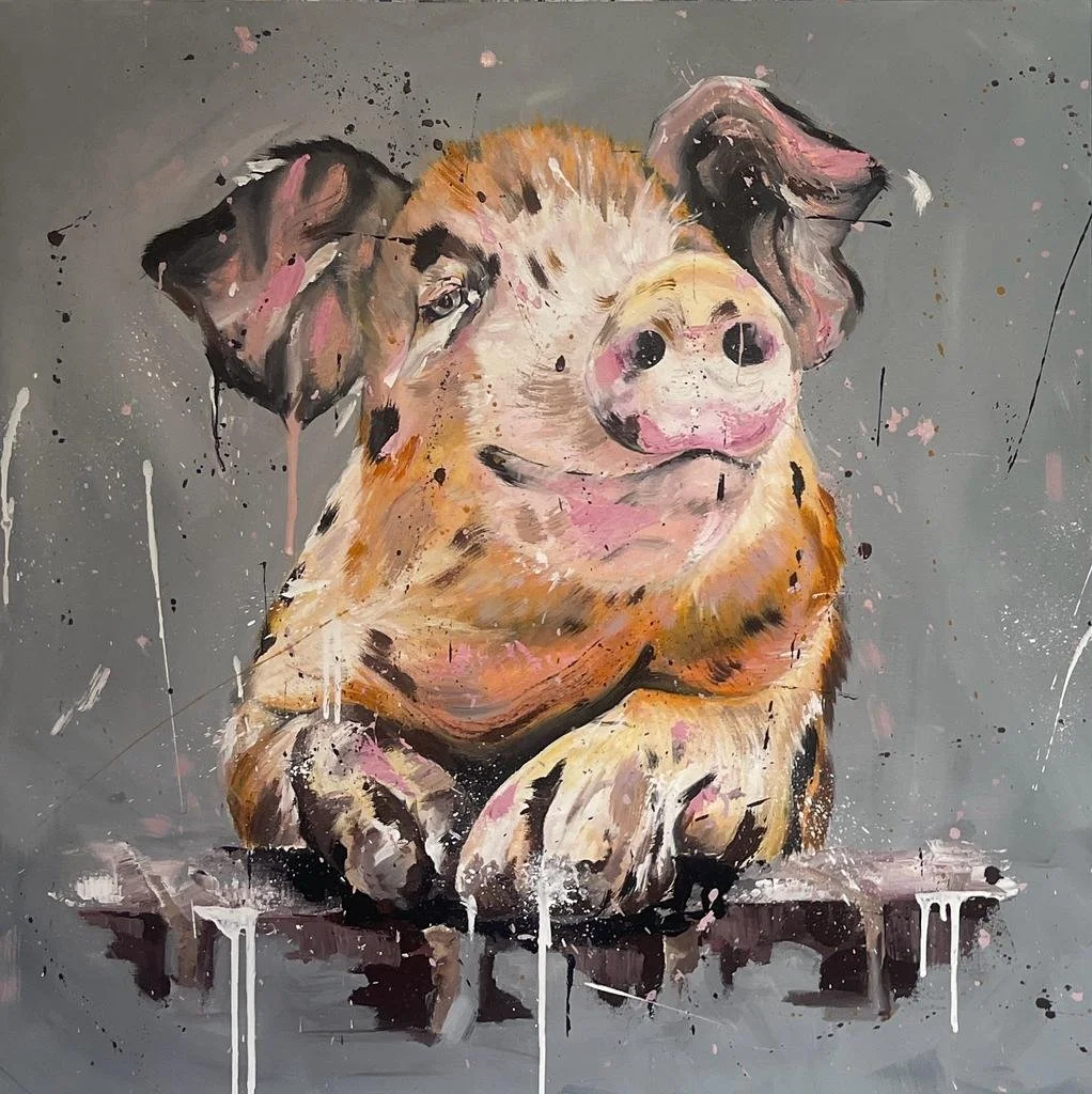 Derek & Rodney, 2023. 100x100cm acrylic on canvas (individually). Framed in black woodgrain.