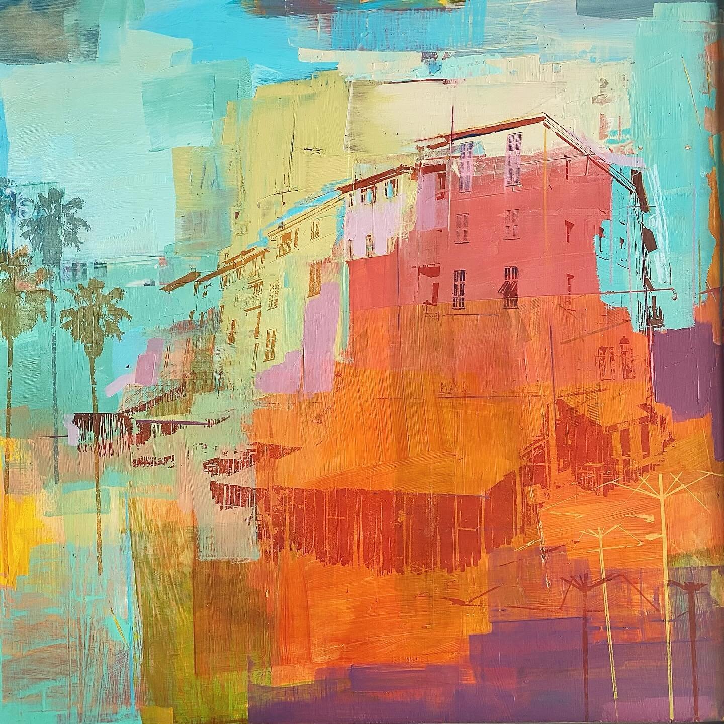 Hard to capture the colours and textures of the actual painting, or maybe I&rsquo;m just not recognising my developing abstraction? Here&rsquo;s the latest! #screenprint #acrylicart #printpaint #colourpaint