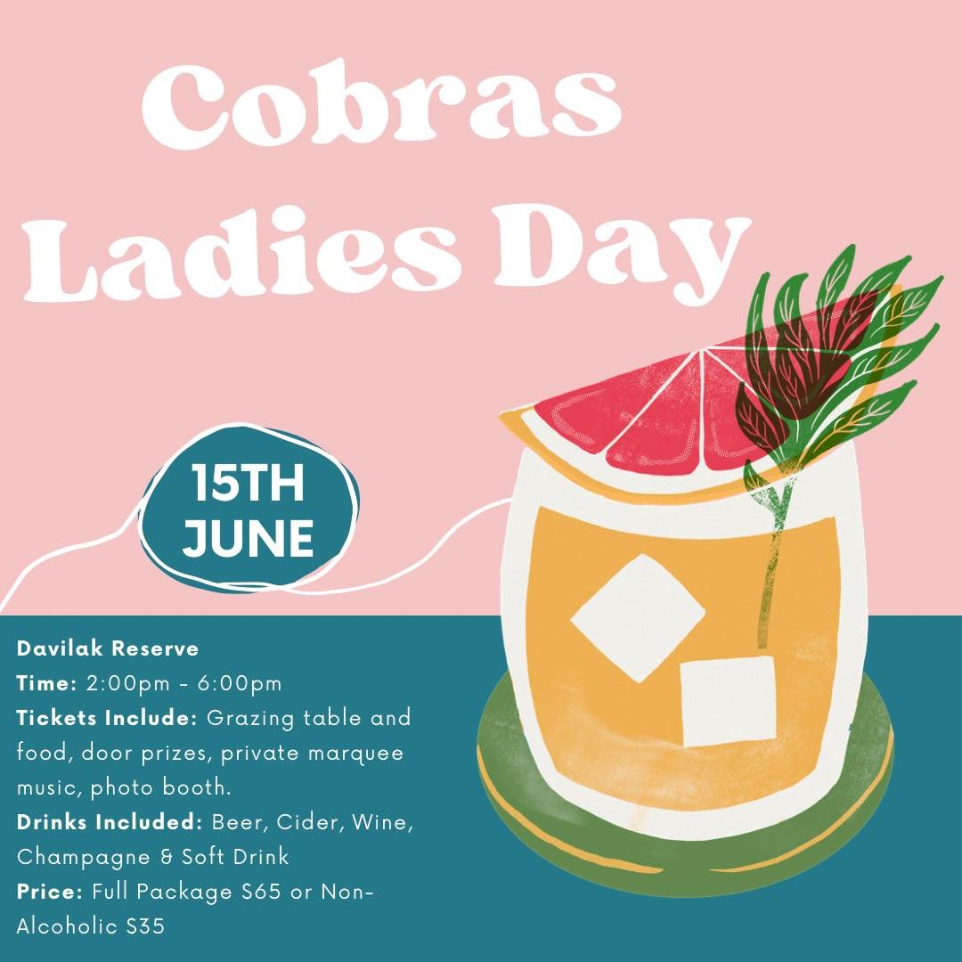 💕📣 THIS ONE IS FOR THE LADIES 📣💕

Calling all Cobra ladies!! Whether you are a partner, friend, mother, daughter, player we want to celebrate you 🙌🏼

Tickets can be purchased via the link below:

https://www.cockburncobras.com.au/store#!/Ladies